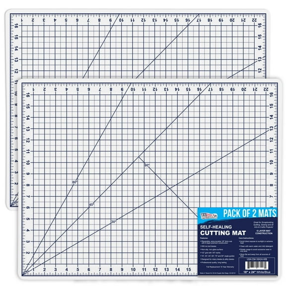 U.S. Art Supply 18" x 24" Self-Healing Cutting Mat 5-Ply (2 Pack) - Double-Sided White/Blue Craft Mat, Non-Slip Cutting Mats for Crafts, Sewing, Quilting, Scrapbooking
