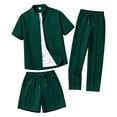 thumbnail image 2 of Gytharion Men's 3 Piece Outfits Stand Collar Button Down Short Sleeve Shirts with Drawstring Elastic Waist Long Pants and Shorts Sets Soild Color Fashion Casual Outfits, 2 of 5