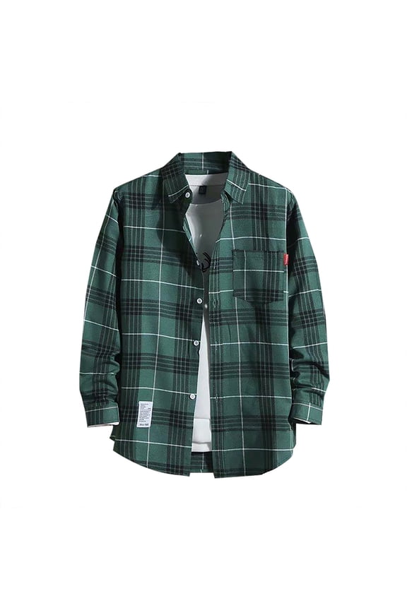 Mens Thin Shirts Long Sleeve Casual Fall Winter Lapel Plaid Shirt Jacket Loose Fit Button Down Mens Shirts