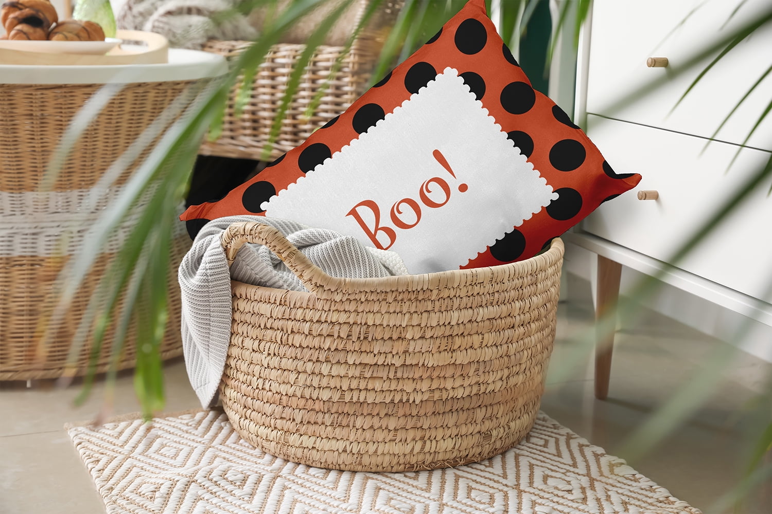 20" x 14" Simply Daisy Halloween Boo Dots Polyester Indoor/Outdoor Pillow, Harvest Orange Qty 1