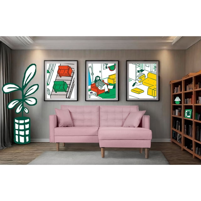 Sala Modular Sofá Cama Reversible De Lino Palo De Rosa Modelo Jerome