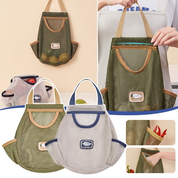 1X Storage Mesh Bag Reusable Hangable Kitchen Storage Mesh Bag Fruit Vegetable Shopping Bag Home Textile Storage
