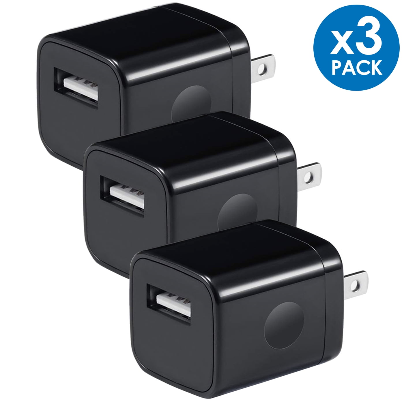 Universal USB Wall Charger Power Adapter Plug 1A 5V Travel Charger USB Charging Brick AC Power Adapter For Phone 6 / 7 / 8 / X / Xs / Xs Max / 11 / 11 Pro Max, Galaxy S8/S9/S10, LG, Google [3-PACK]