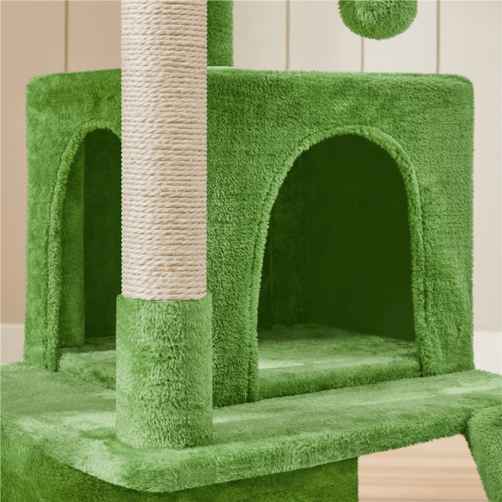Alden Design 36" Tall Multilevel Cat Tree with Double Condos, Green