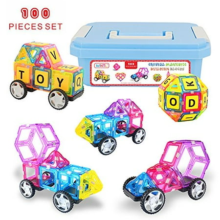 MNTL Magnetic Stacking Blocks Building Set Tiles 3D STEM Learning & Educational Magnet Toys Kit with Case for Baby/Kids/Toddlers/Children Gift Box-100 Pieces