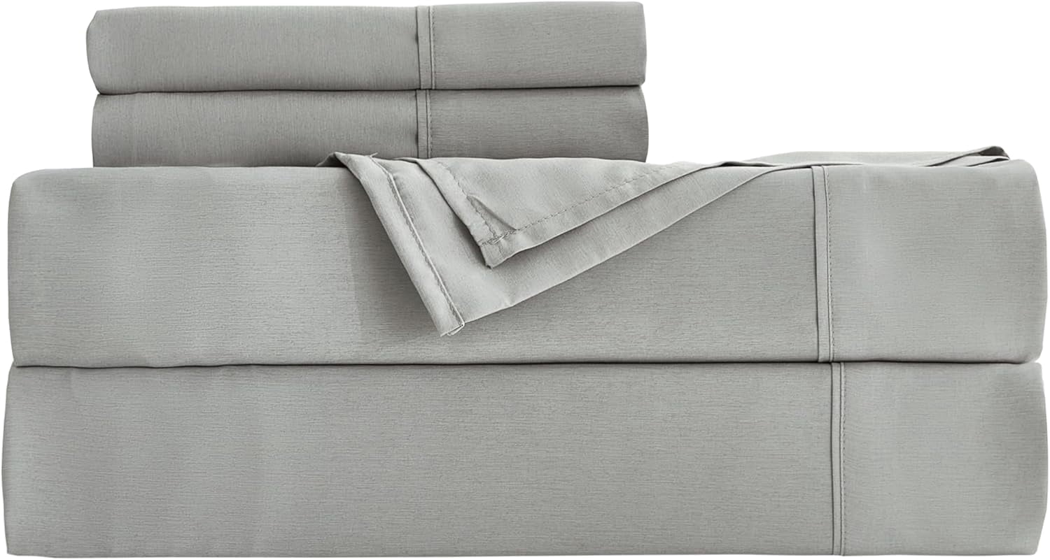 Chezmoi Collection 4-Piece Stone Washed California King Sheet Set, Rayon Derived from Bamboo & Polyester Blended, Breathable & Cooling 15-Inches Deep Pocket Sheets & Pillowcases Set, Light Gray