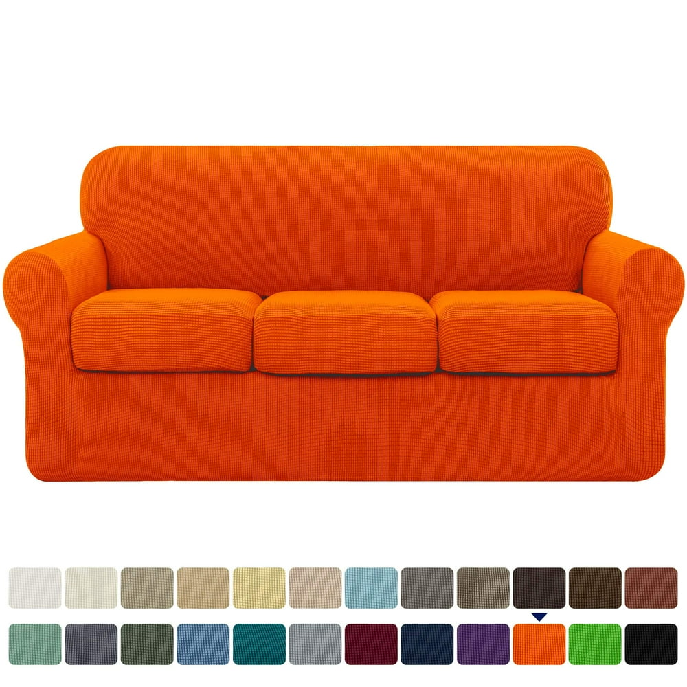 Subrtex Textured Grid Stretch Sofa Cover Couch Slipcover with Separate Cushion Cover （Orange