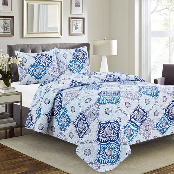 Julie 3pc Quilt Set Blue - Queen Size
