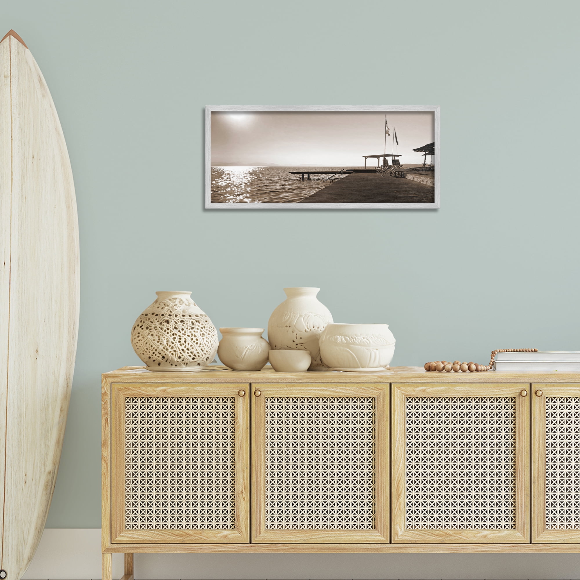 Stupell Industries On Deck Summer Scene Coastal Photography Gray Framed Art Print Wall Art, 30 x 13