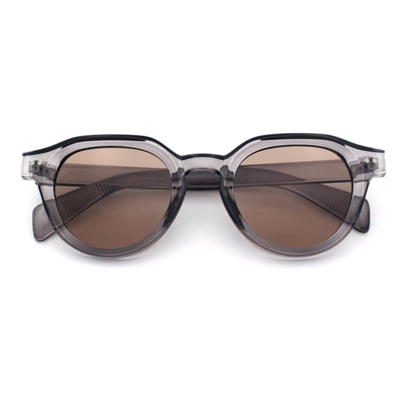 Round Horn Rim Sunglasses Retro Hipster Vintage Keyhole Bridge / Slate - Beige