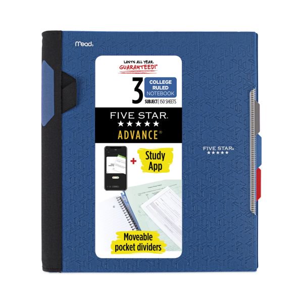 Mead Five Star Advance Wirebound Notebook, 3 Subject, Medium/College