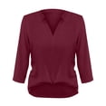 thumbnail image 3 of Yubnlvae Women's 3/4 Sleeve V-Neck Blouse - Business Casual Button-Down Shirt, Lightweight Work Office Top (XS-XXXL, 7 Colors) (Wine | XL), 3 of 3