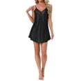 thumbnail image 2 of INSPIRE CHIC Womens Satin Nightgown Lace Trim Sleep Dress Silky See Through Chemise V Neck Lingure L Black, 2 of 6