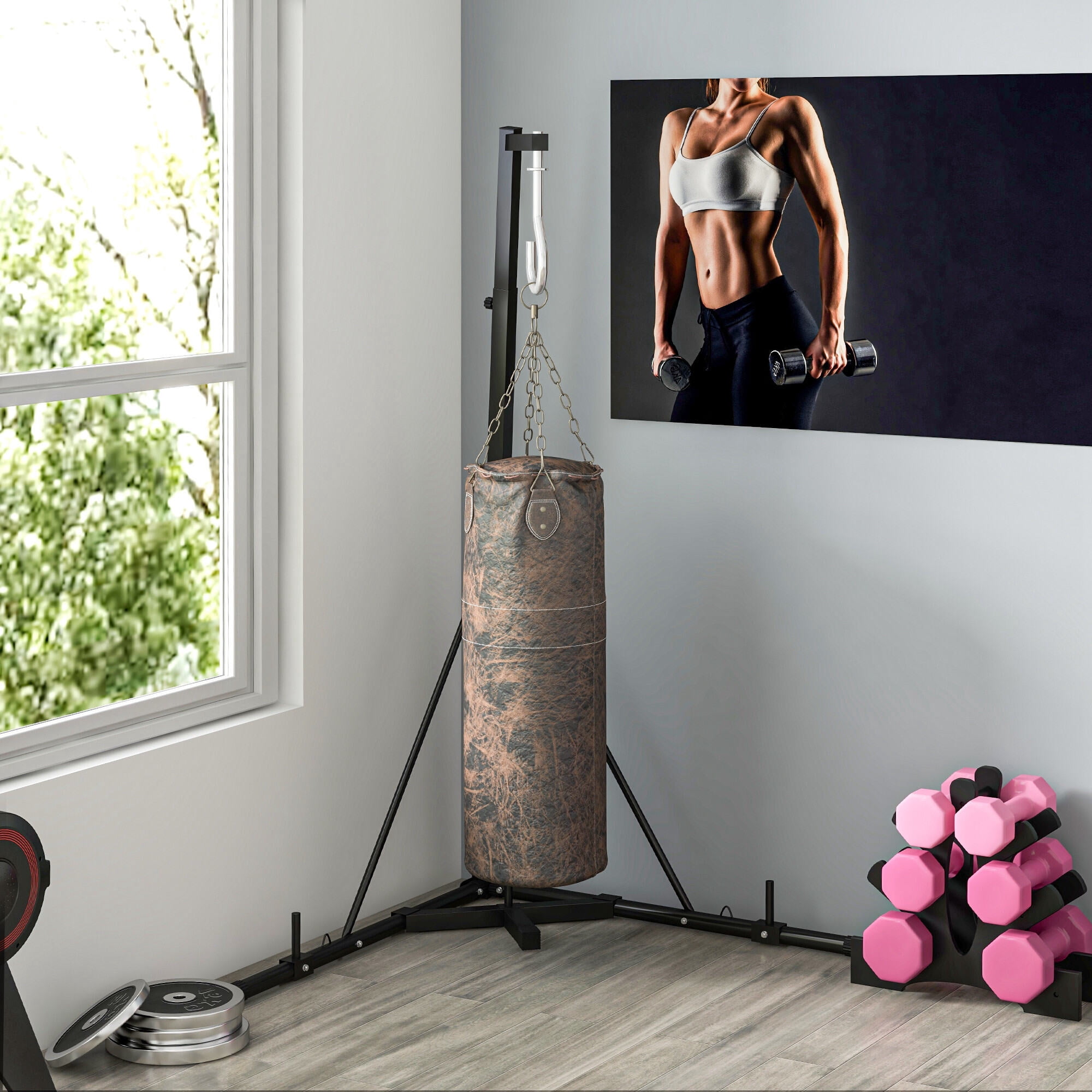 Exercise Equipment Soozier Foldable Punch Bag Stand, Height Adjustable Heavy Bag Stand with Weighted Base, Free Standing for Home Gym, Stand Only,Workout Equipment