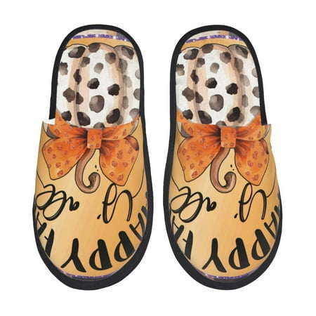 Balery Fall Farmhouse Pumpkins1 Slient Indoor Furry Fleece Comfort House Shoes Soft Non-Slip Home Shoes Cotton slippers House Slippers-- Medium