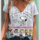thumbnail image 3 of Camiseta de verano para mujer, bonita camiseta con estampado de Snoopy, camisetas casuales de manga corta en 3D, ropa urbana de moda con cuello en V, ropa femenina de gran tamaño, 3 of 5