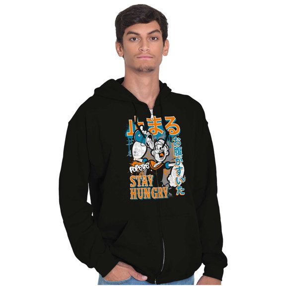 Popeye Stay Hungry Asian Inspired Zip Hoodie Sweatshirt Men Brisco Brands S
