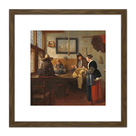 Van Brekelenkam The Tailor's Workshop Painting 8X8 Inch Square Wooden Framed Wall Art Print Picture with Mount