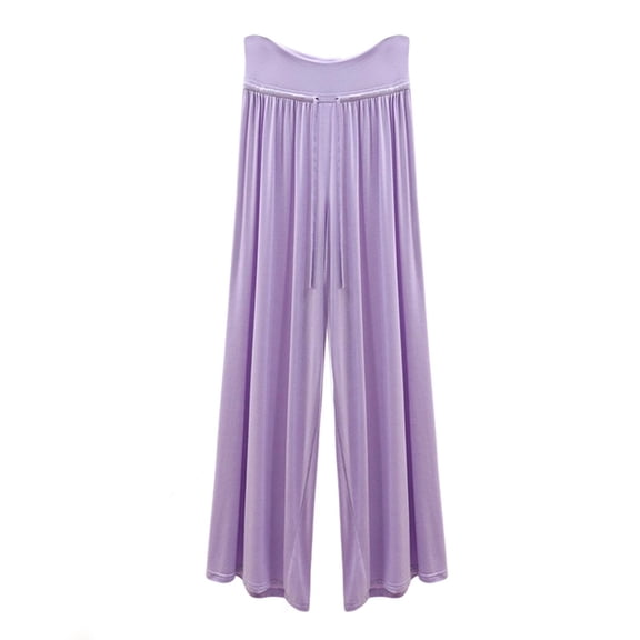 Mlzmgr Womens Wide Leg Pants Drawstring Elastic Waist Pleated Baggy Casual Comfy Stretch Yoga Pants Trendy(X-Large,Purple)