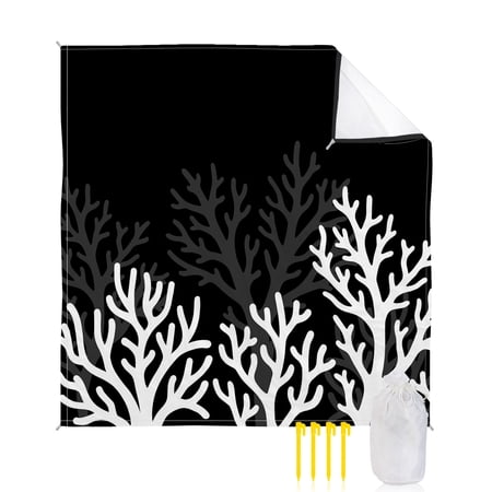 Beach Blanket Waterproof Sandproof Black Coastal Coral Reef Beach Blankets with Stakes Quick Dry Sand Free Outdoor Picnic Mats Ocean Marine Life Seaweed Large Beach Mat for Sand Camping 108 x84