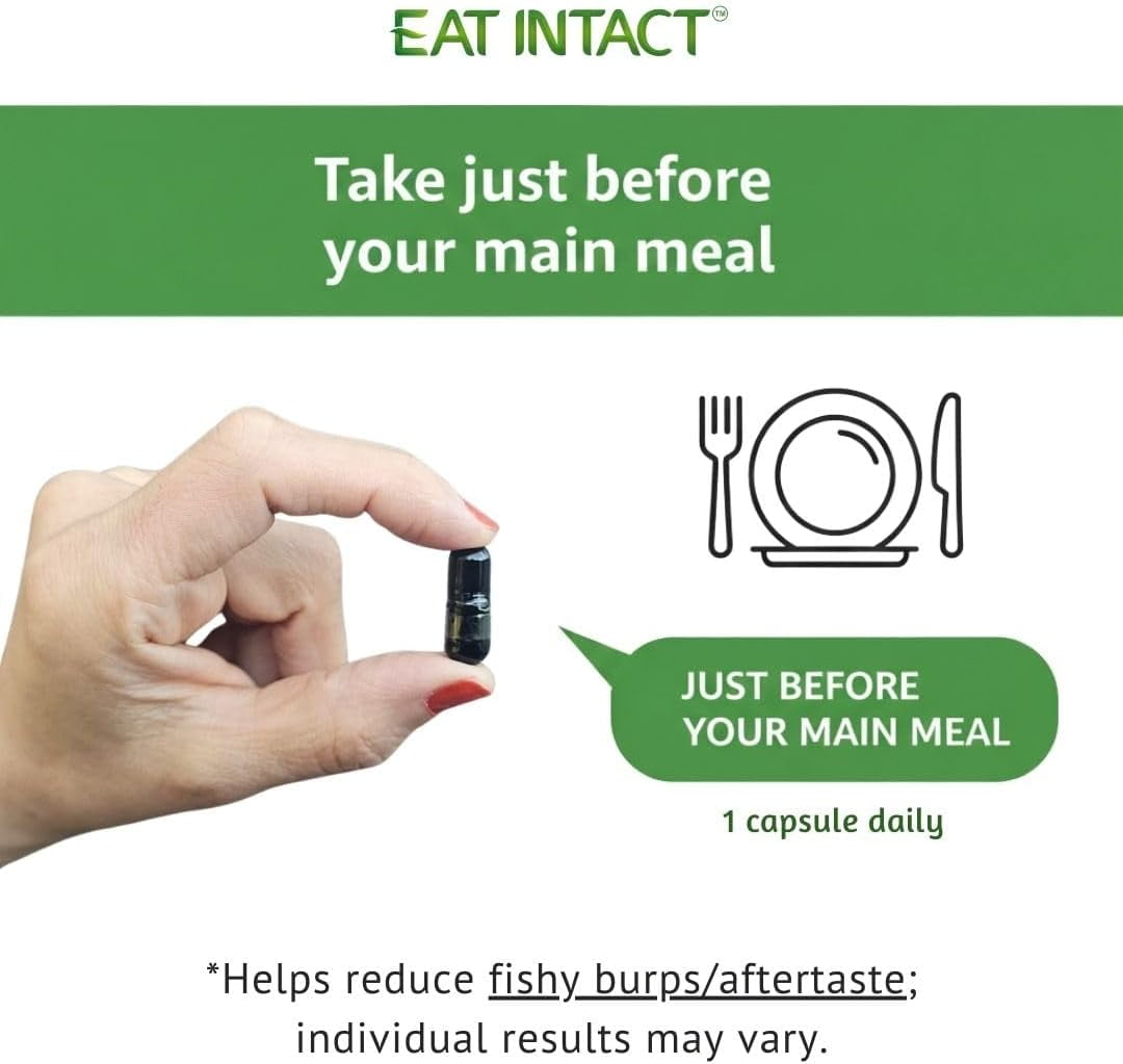 EAT INTACT Vegan Omega 3 from Algae Oil – Plant-Based, Unconcentrated EPA & DHA with Naturally Occurring Polar Lipids – Fish & Krill Oil Alternative – Carrageenan-Free, Non-GMO, 30 Vegan Capsules