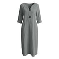 thumbnail image 7 of Linen Dresses for Women 3/4 Sleeve Loose Casual V Neck Lightweight Flowy Long Maxi Dress Vacation Beach Dress, 7 of 7