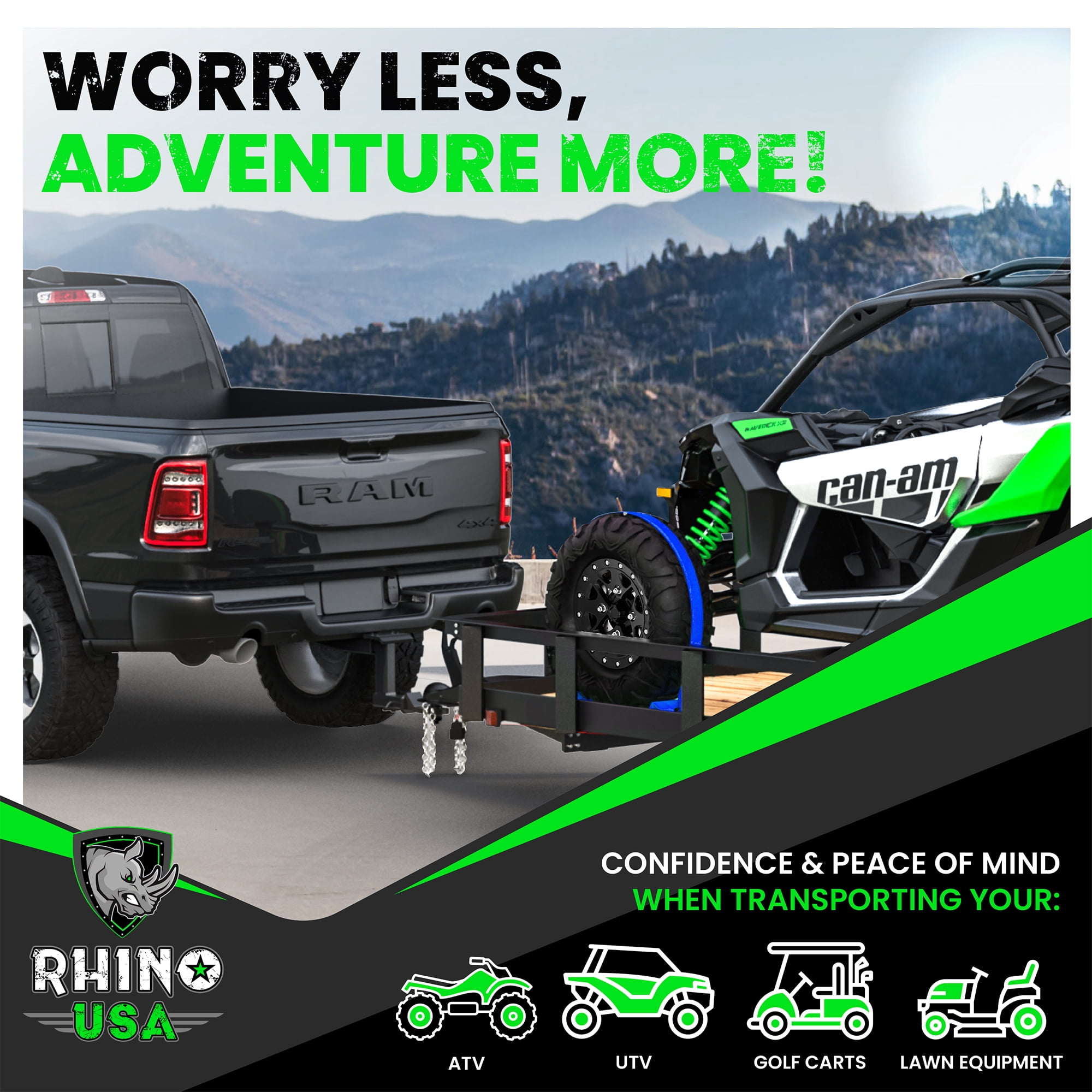 Rhino USA E Track Ratchet Tie Down Straps (4,500lb Break Strength) - w/ (2) Premium 2" x 16' eTrack Tie Down
