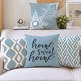 thumbnail image 2 of Juego de 4 fundas de almohada decorativas para el hogar, 18 x 18 pulgadas, fundas de almohada de lino suave con diseño geométrico moderno azul, funda de cojín para sofá, sala de estar,, 2 of 8