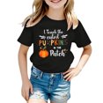 thumbnail image 2 of Kiijoy Girls Halloween Short Sleeve Tshirt Pumpkin Letter Graphic Tee, Black, Sizes 2-13, 2 of 3