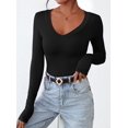 thumbnail image 3 of Remera PRETTYGARDEN Ajustada Cuello en V Manga Larga Negra XL, 3 of 8