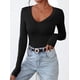 thumbnail image 3 of Remera PRETTYGARDEN Cuello en V Manga Larga Ajustada Negra Talle S, 3 of 8