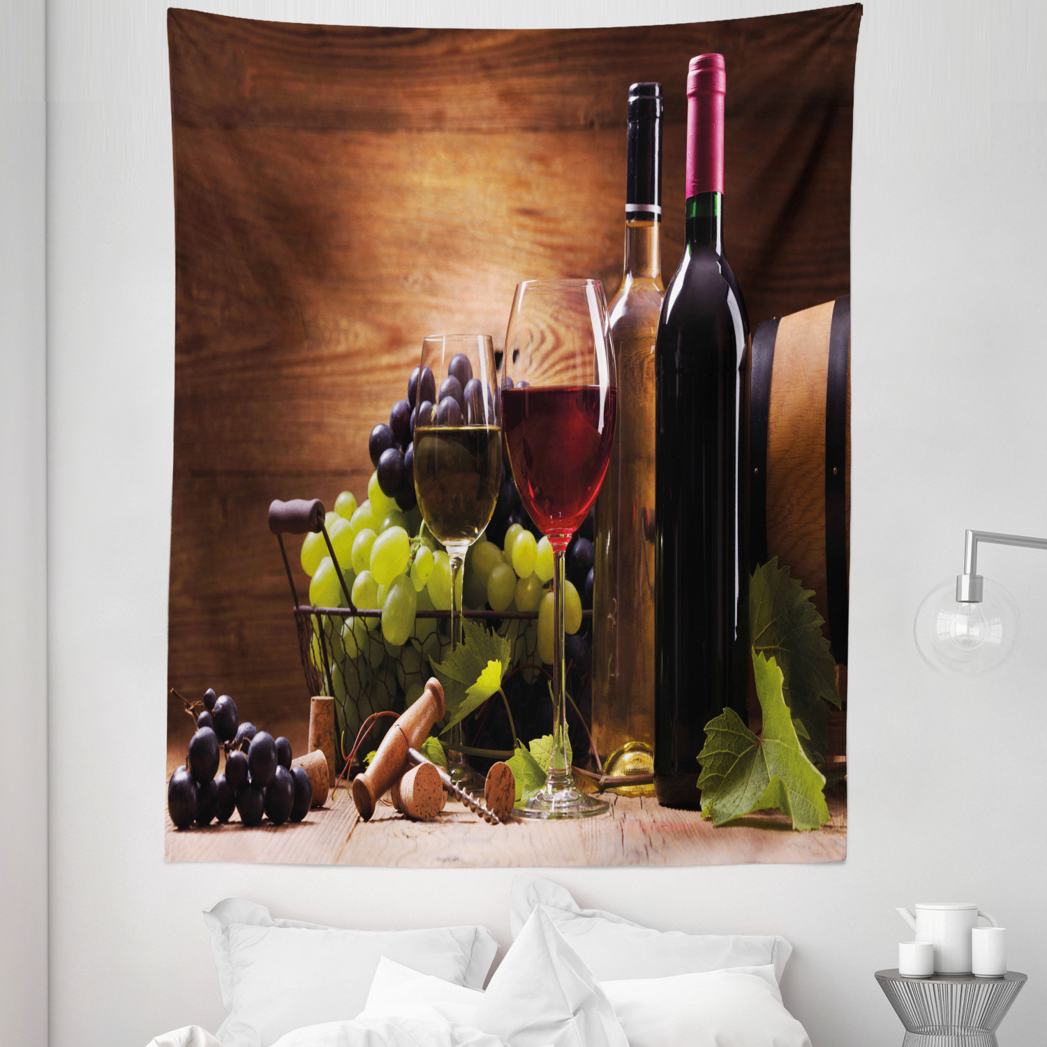Wine Tapestry, Glasses of Red and White Drink Served Grapes French ...