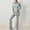 Gray, variant on successthop Ribbed Lounge Sets for Women 2 Piece Split Hem Ribbed Knit Crewneck Long Sleeve Shirts and Wide Leg Long Pants Casual Travel Pajamas Lounge Set Loungewear Summer Outfits