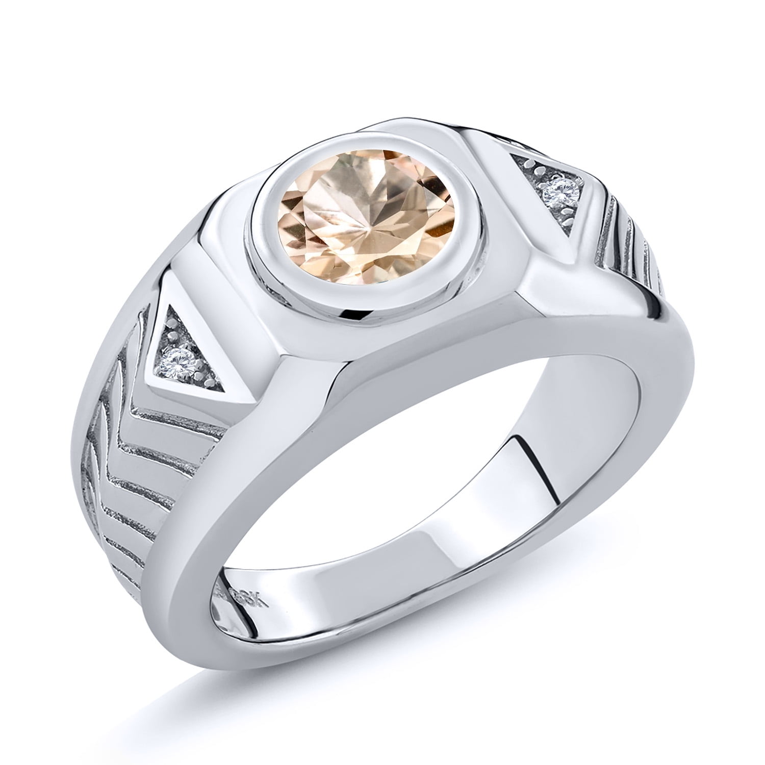 Gem Stone King 925 Sterling Silver Men's Solitaire Ring Morganite Moissanite (1.73 Cttw)