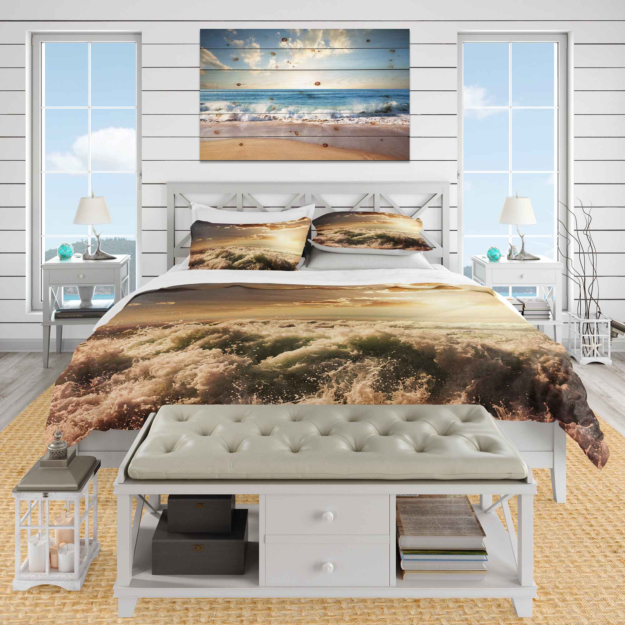 Designart 'Troubled White Waves on Beach' Beach Duvet Cover Set