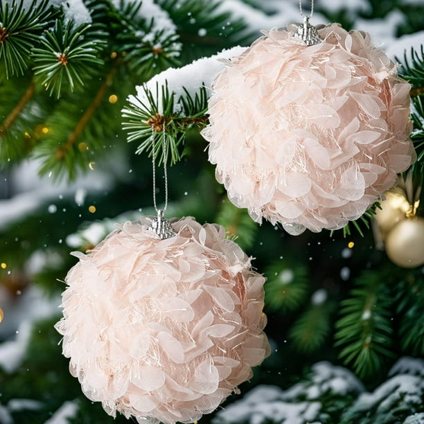 Adorno navideño de bola flocada, adorno de peluche rosa para árbol, bola colgante de espuma de 10 cm, decoración festiva para el hogar.,Vsgery