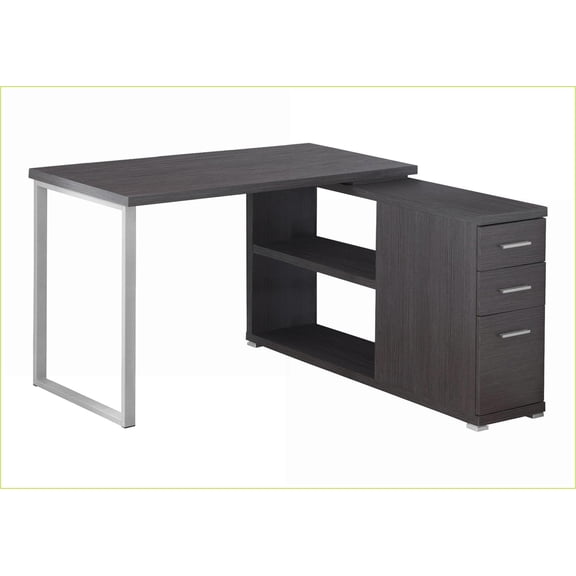 Desks, L-Shape Home Office Computer Desk with Left/Right Setup, Storage Drawers, Grey Laminate Metal, Modern | Grey | Particle Board