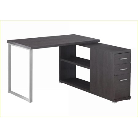 Desks L-Shape Home Office Computer Desk with Left/Right Setup Storage Drawers Grey Laminate Metal Modern | Grey | Particle Board