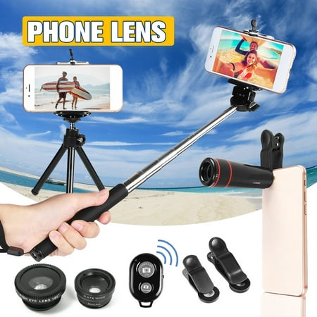 10 in 1 Cell Phone Camera Lens Kit 8X Telescope+Fisheye+Wide Angle+Macro Telephoto Lens with Mini Tripod & Selfie Stick Monopod Spring Travel Outdoor Best (Best Bokeh Camera Phone)