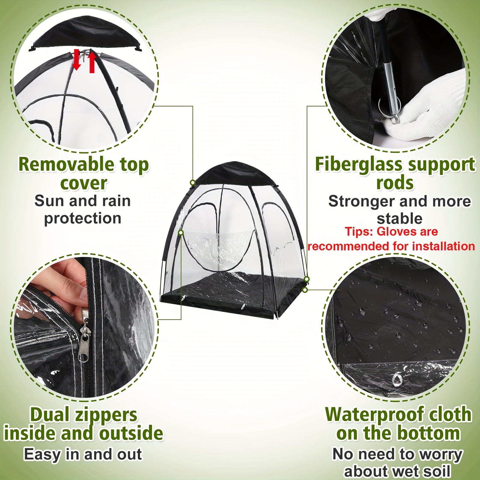 Panoramic transparent waterproof tent, lightweight and large 1-3 person tent for sports, outdoor cleaning tent, rain shelter for watching sports events, camping, fishing, suitable for all seasons