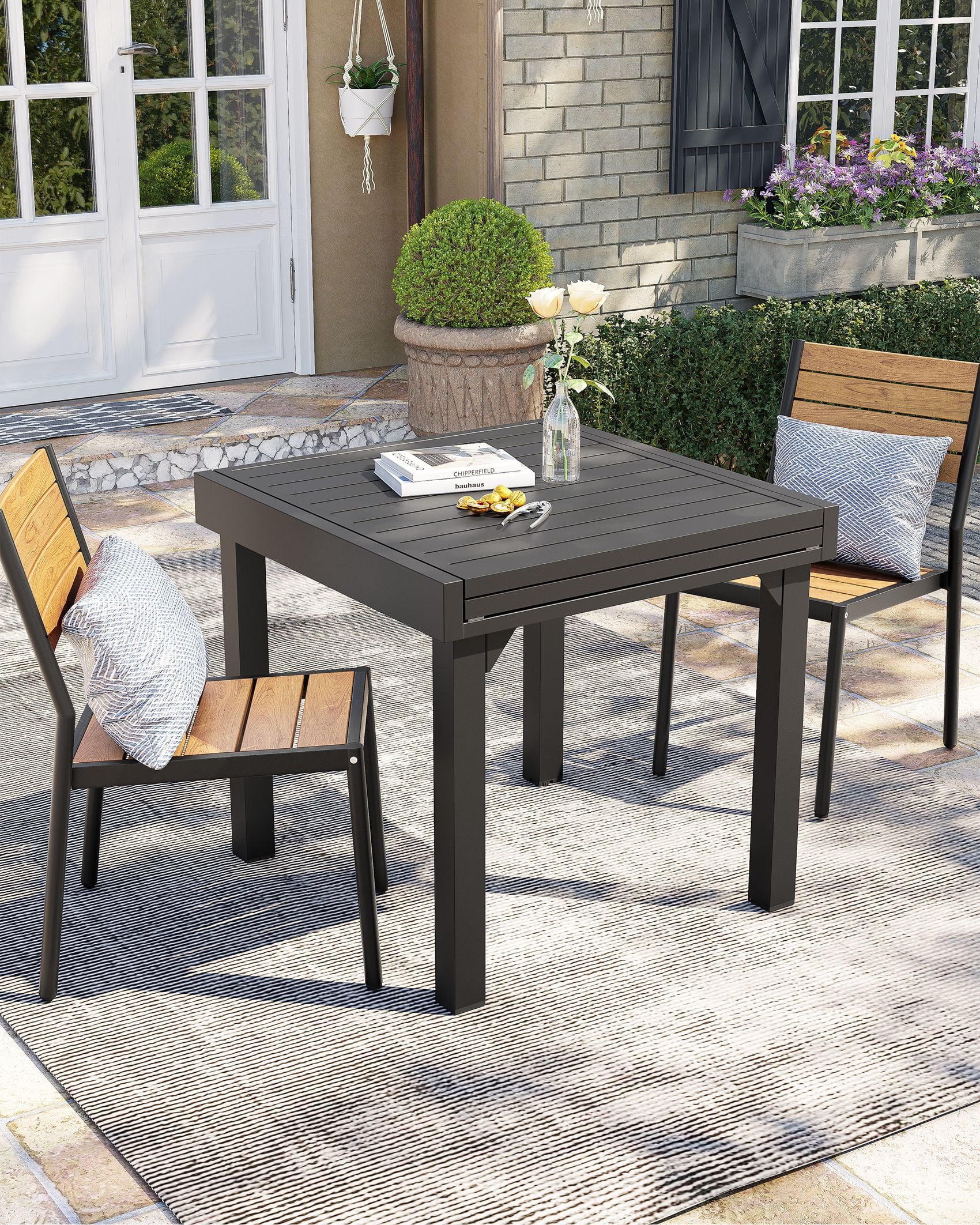 Pellebant Set of 2 Outdoor Aluminum Dining Chairs Patio Armless Chairs in Brown