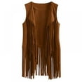 thumbnail image 4 of Women Cool Fringe Vest Faux Suede Tassels Cardigan Vintage 70s Hippie Clothes Open-Front Sleeveless Vest Top Female, 4 of 10