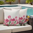 thumbnail image 4 of Pink Tulip Flower Outdoor Pillow Covers Pack of 2 Spring Leaf Floral Plant Beige Linen Waterproof Throw Pillow Covers Decorative Cushion Cases for Patio Garden Tent Balcony Couch 20x20 inch, 4 of 9