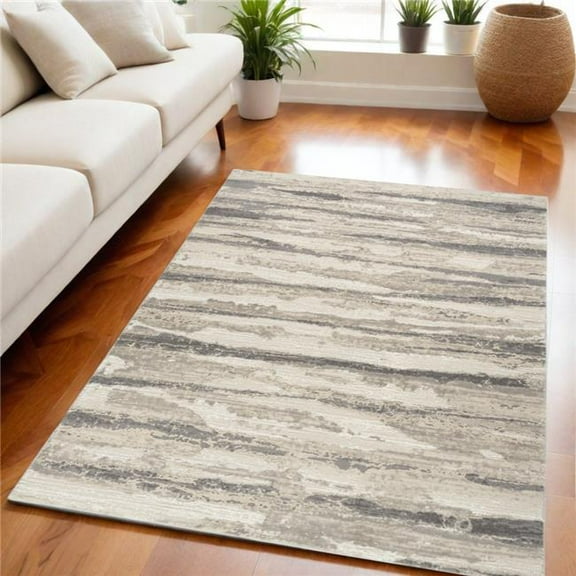 HomeRoots 550312 5 x 7 ft. Abstract Non Skid Rectangle Area Rug, Ivory, Beige & Gray