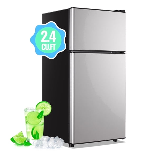 DEMULLER 2.4 Cu.ft Mini Refrigerator Small Fridge with Freezer Dual Door Personal Fridge New Silver