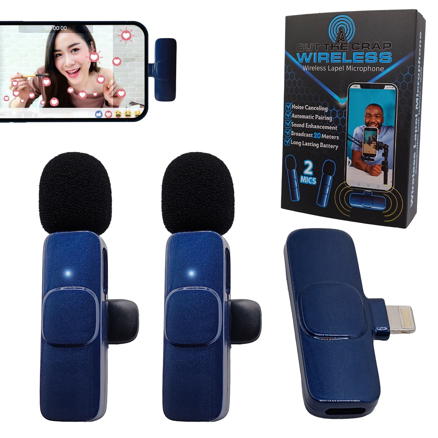 Cut the Crap Wireless Microphone for iPhone iPad, 2 Mini Mics, with
