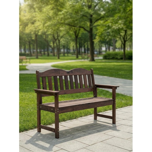 Weather-Resistant Poly Lumber Garden Bench – 2-Person Outdoor Patio Loveseat – Heavy-Duty Slatted Seating for Yard, Porch, Park, or Backyard – Easy Assembly – Light Brown