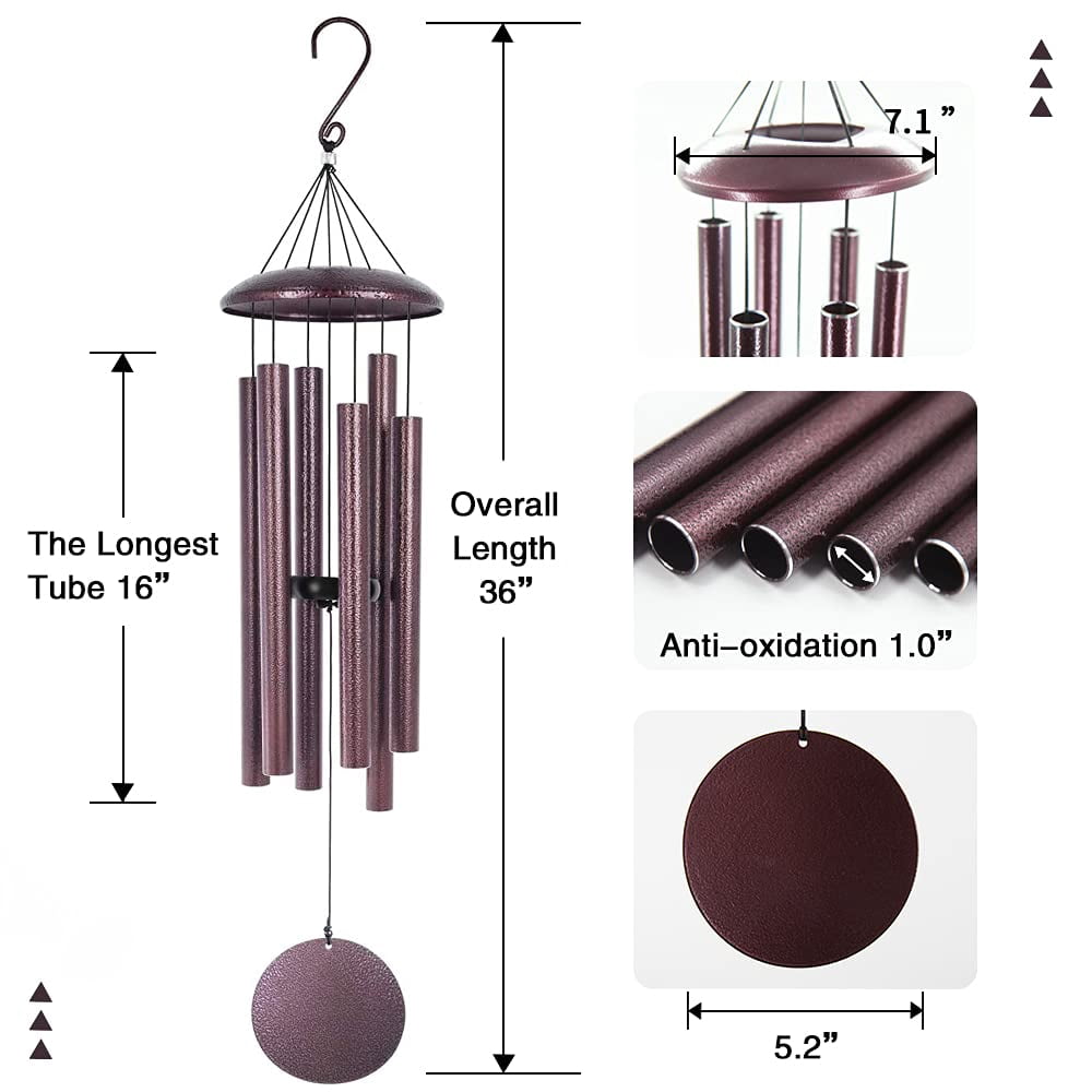 Wind Chimes Deep Tone  36 Inch Large Metal Windchimes Outdoor With 6 Tubes Deliver Soft Melody Tuned For Garden Balcony Patio And Home Decor. Bronze