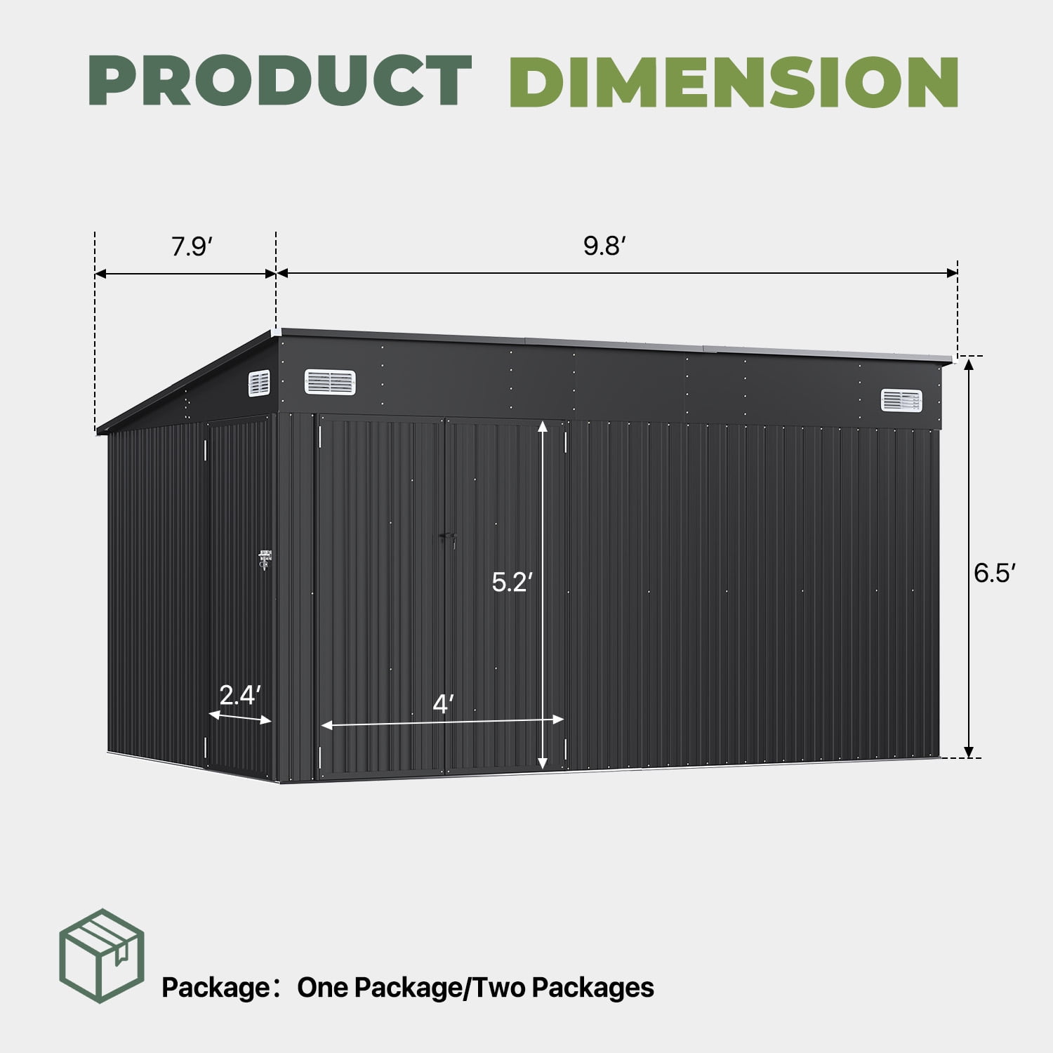 BaPiPro 10'x8' Heavy Duty Metal Storage Shed, Large Outdoor Storage with Lockable Triple Doors & Vents, Lean-to Tool Shed for Garden, Backyard, Patio - Black