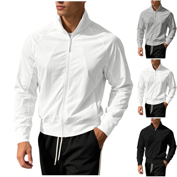 Namayuj Men's Stand Collar Full Zip Lightweight Track Jacket Raglan Long Sleeve Solid Casual OuterwearL